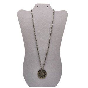 Vintage Pewter Sun Pendant Necklace 24" Chain Sunburst Design JPF 78 Unisex Jewe